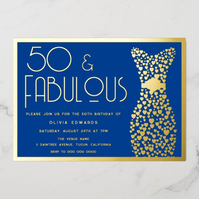 50 & Fabulous! 50th Birthday Party Midnight & Gold Foil Invitation (Front)