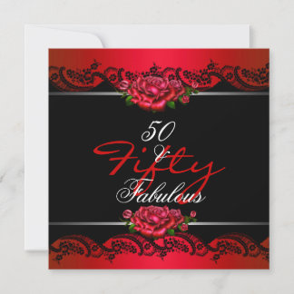50 & Fabulous 50th Birthday Party Red Roses Invitation