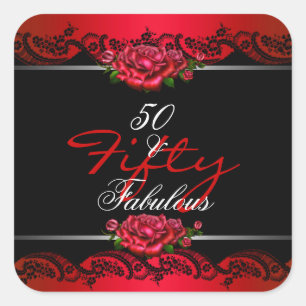 50 & Fabulous 50th Birthday Party Red Roses Square Sticker