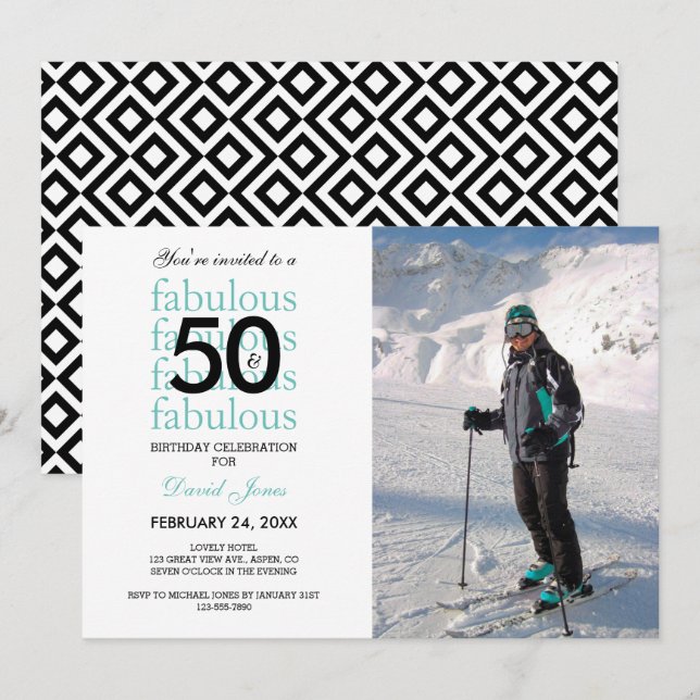 50 & Fabulous 50th Birthday Photo Invitation (Front/Back)