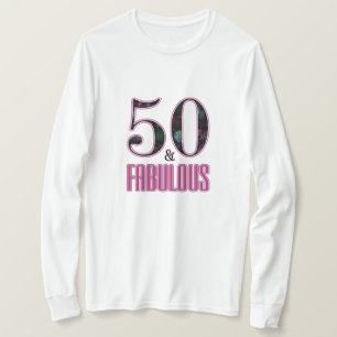 50 & Fabulous 50th Birthday Pink Black Typography T-Shirt