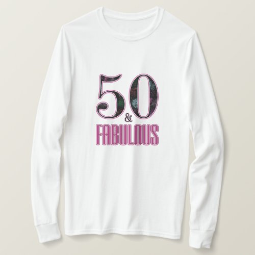 50  Fabulous 50th Birthday Pink Black Typography T_Shirt