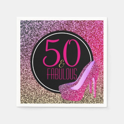 50  Fabulous  50th Birthday Pink High Heels Paper Napkins