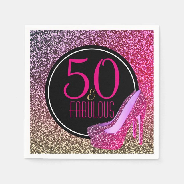 50 & Fabulous | 50th Birthday Pink High Heels Paper Napkins (Front)
