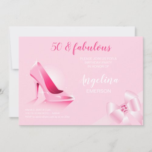 50  Fabulous 50th Birthday Pink Invitation