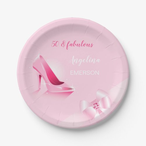 50  Fabulous 50th Birthday Pink Paper Plates