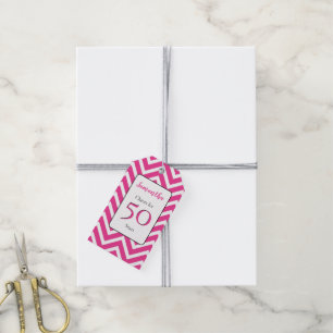 50 & Fabulous 50th Birthday Pink & White Chevron Gift Tags