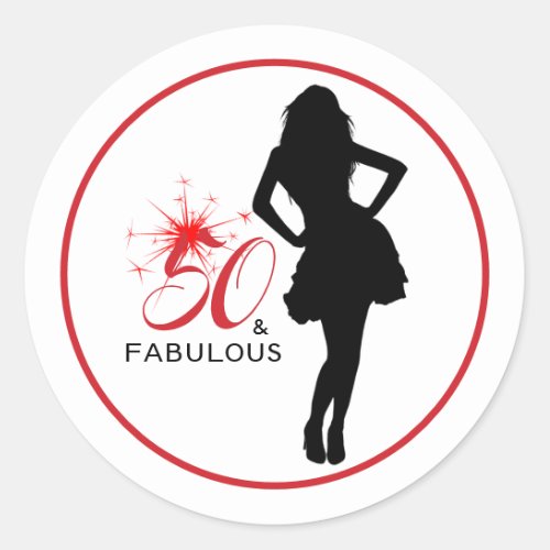 50  FABULOUS 50th Birthday Red Frame Gift Sticker