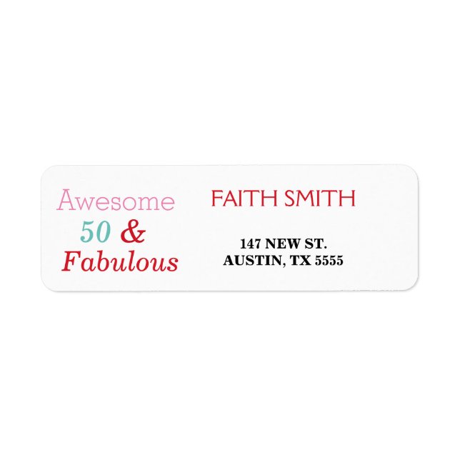 50 & Fabulous 50th Birthday Return Address Label (Front)