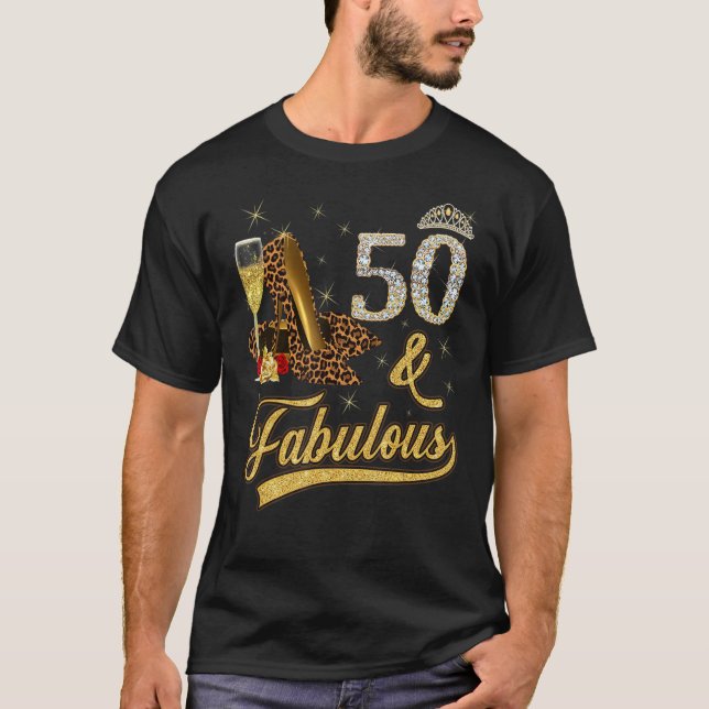 50 & Fabulous 50th Birthday Rose Wine Leopard High T-Shirt (Front)