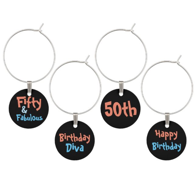 50 & Fabulous 50th Birthday Wine Charms (Staggered)