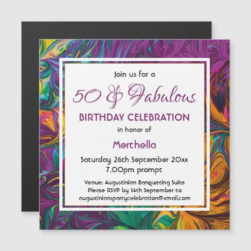 50  Fabulous Abstract PURPLE Custom Birthday Magnetic Invitation
