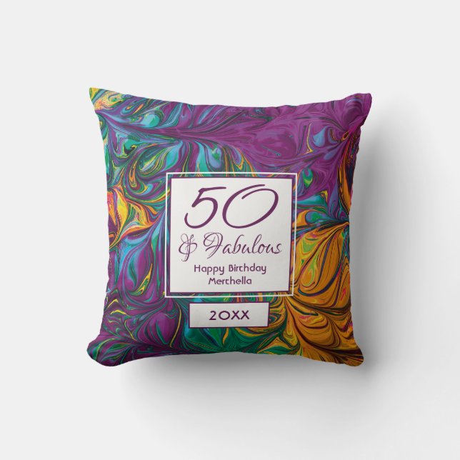 50 & Fabulous Abstract PURPLE Custom Keepsake Throw Pillow (Front)