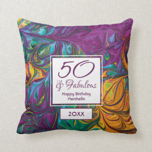 50 & Fabulous Abstract PURPLE Custom Keepsake Throw Pillow