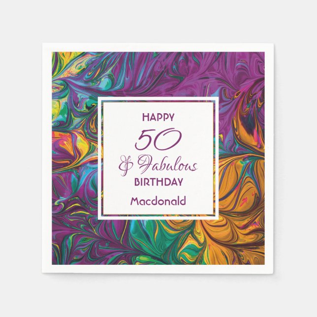 50 & Fabulous Abstract PURPLE Custom Party Paper Napkins (Front)