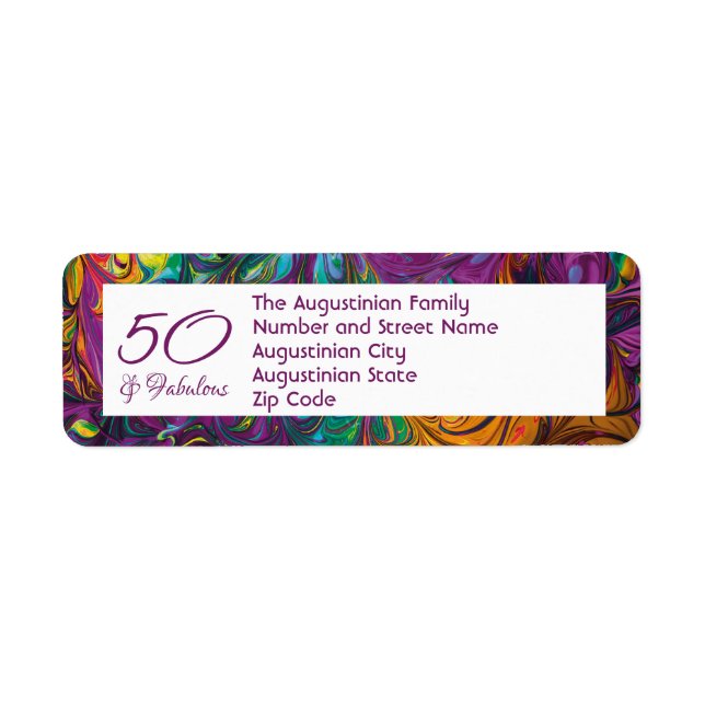 50 & Fabulous Abstract PURPLE Return Address Label (Front)