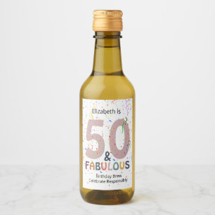 50 & Fabulous Add Name Cute Blue Confetti Birthday Wine Label
