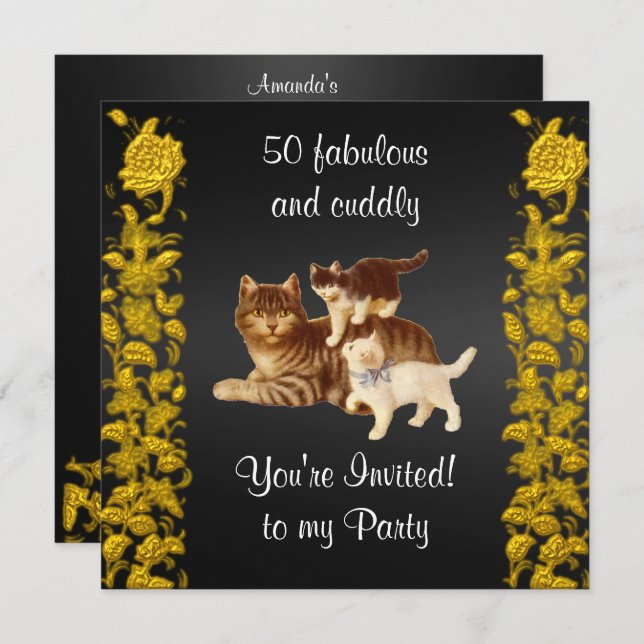 50 Fabulous and cuddly birthday Party cats Invitation (Front/Back)