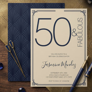 50 & Fabulous Art Deco Elegant Geometric Birthday Invitation