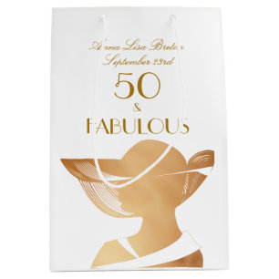 50 & Fabulous Art Deco Elegant gold 50th Birthday Medium Gift Bag