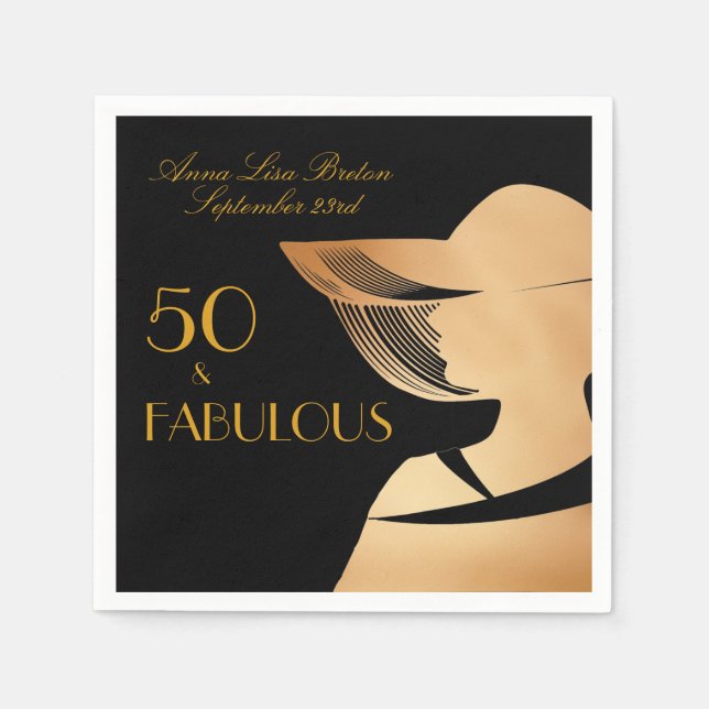 50 & Fabulous Art Deco Elegant gold 50th Birthday Napkins (Front)