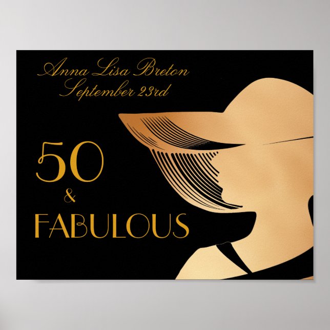 50 & Fabulous Art Deco Elegant gold 50th Birthday Poster (Front)