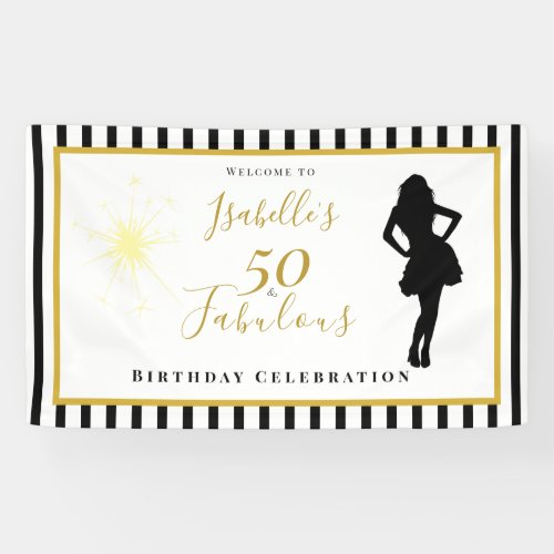 50 & Fabulous Birthday Banner Black & Gold