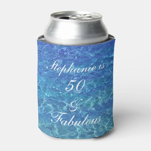 50 Fabulous Birthday Beach Ocean Blue Water Artsy Can Cooler