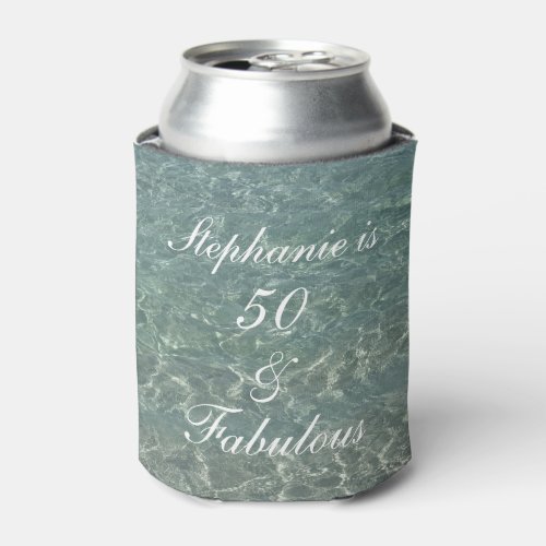 50 Fabulous Birthday Beach Ocean Water Teal Grey Can Cooler