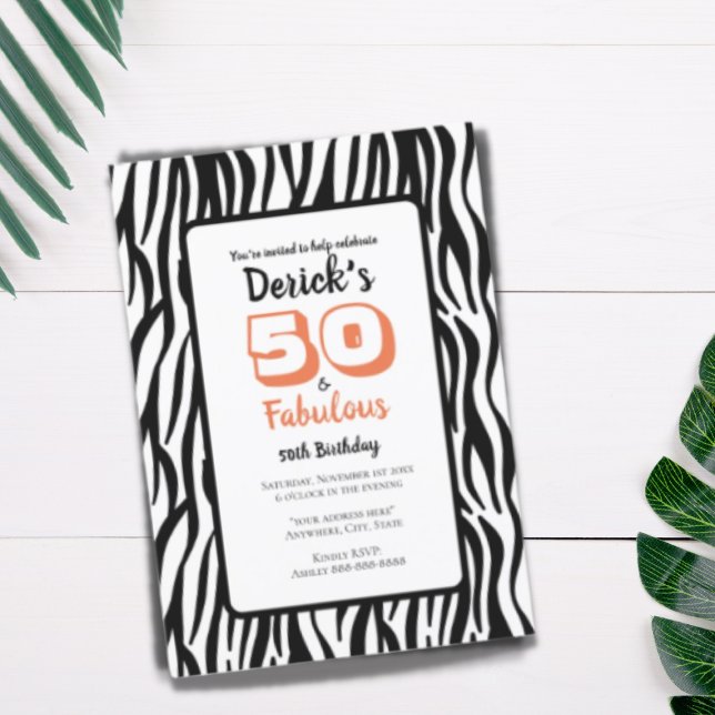 50 & Fabulous Birthday Black Bengal Tiger Stripes Invitation (Creator Uploaded)