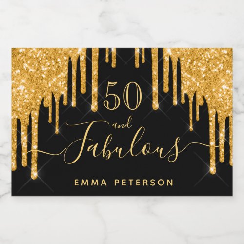 50 fabulous birthday black glitter sparkle gold sparkling wine label