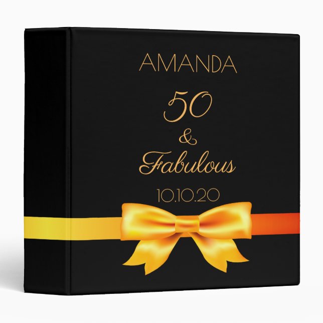 50 fabulous birthday black gold bow elegant 3 ring binder (Front/Spine)