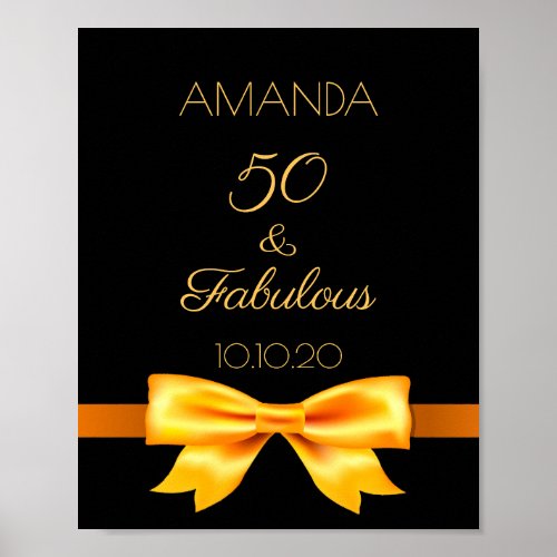 50 fabulous birthday black gold bow elegant poster