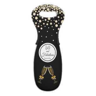 50 fabulous birthday black gold cheers name wine bag