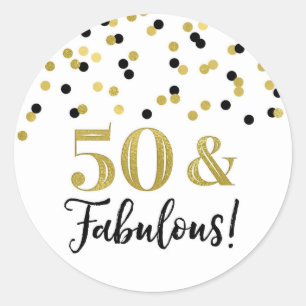 50 & Fabulous Birthday Black Gold Confetti Classic Round Sticker