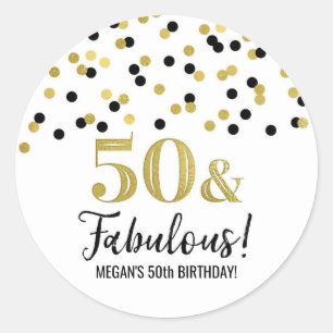 50 & Fabulous Birthday Black Gold Confetti Classic Round Sticker