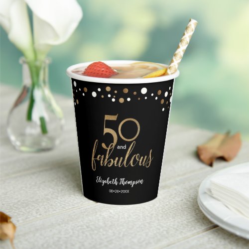 50 fabulous birthday black gold confetti custom paper cups