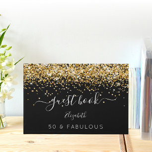 50 Fabulous birthday black gold confetti name Guest Book