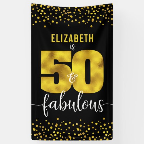 50 fabulous birthday black gold foil glitter dots banner