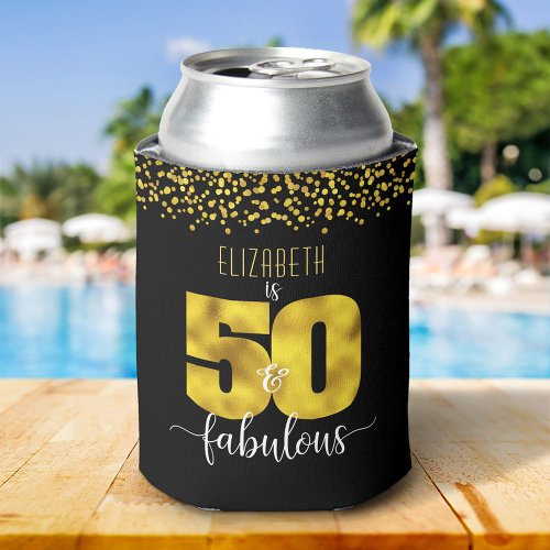 50 fabulous birthday black gold foil glitter dots can cooler