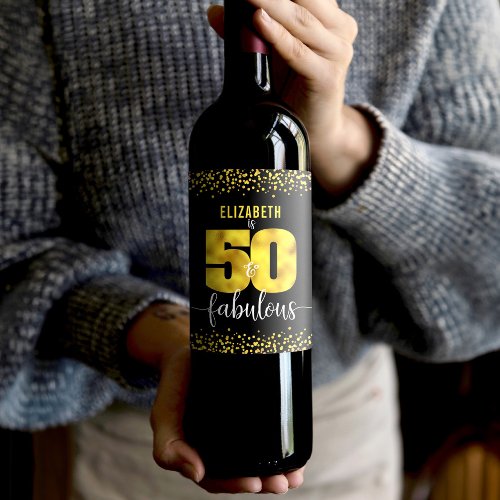 50 fabulous birthday black gold glam dots modern wine label