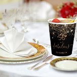 50 fabulous birthday black gold glitter paper cups<br><div class="desc">For a glamorous and feminine for a 50 and Fabulous (or any age) birthday party.  A classic black background.  On the front and the back: Personalize and add a name,  age 50.   Decorated with faux gold glitter dust. Golden colored text.</div>
