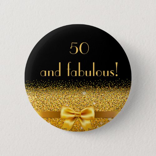 50 fabulous birthday black gold monogram button