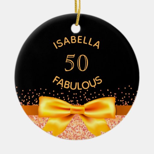 50 fabulous birthday black gold name ceramic ornament