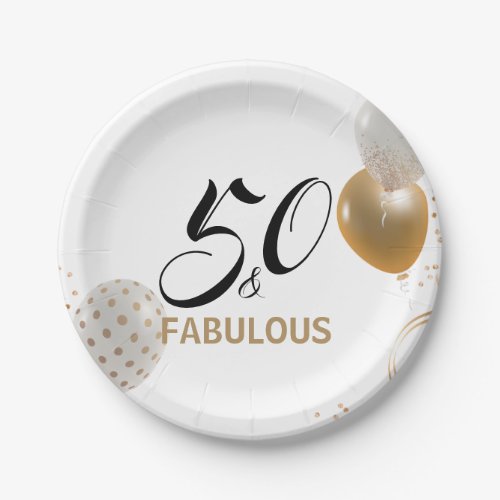 50  Fabulous  Birthday Black Gold Party Balloons Paper Plates