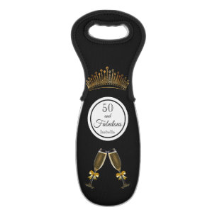 50 fabulous birthday black gold tiara name wine bag