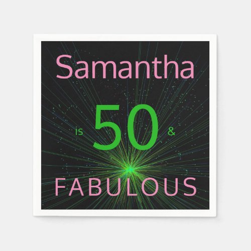 50  Fabulous Birthday Black Green Pink Napkins