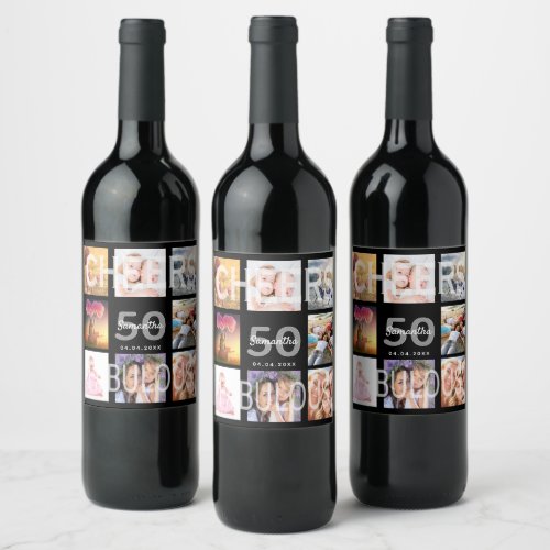50 fabulous birthday black photo collage cheers wine label