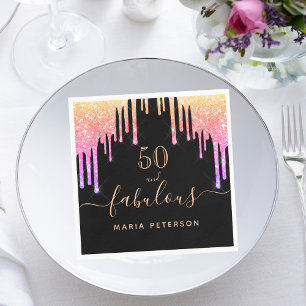 50 fabulous birthday black pink gold drips napkins