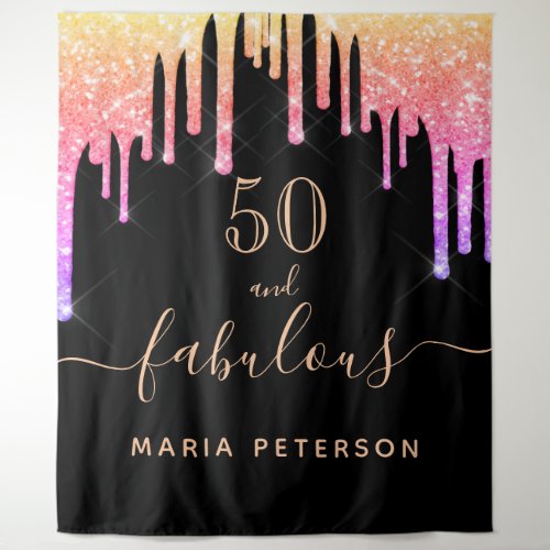 50 fabulous birthday black pink purple glitter tapestry